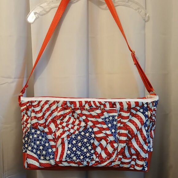New Patriotic Stars & Stripes USA Sling Crossbody Purse Shoulder Bag Large 18x9x - Picture 1 of 14